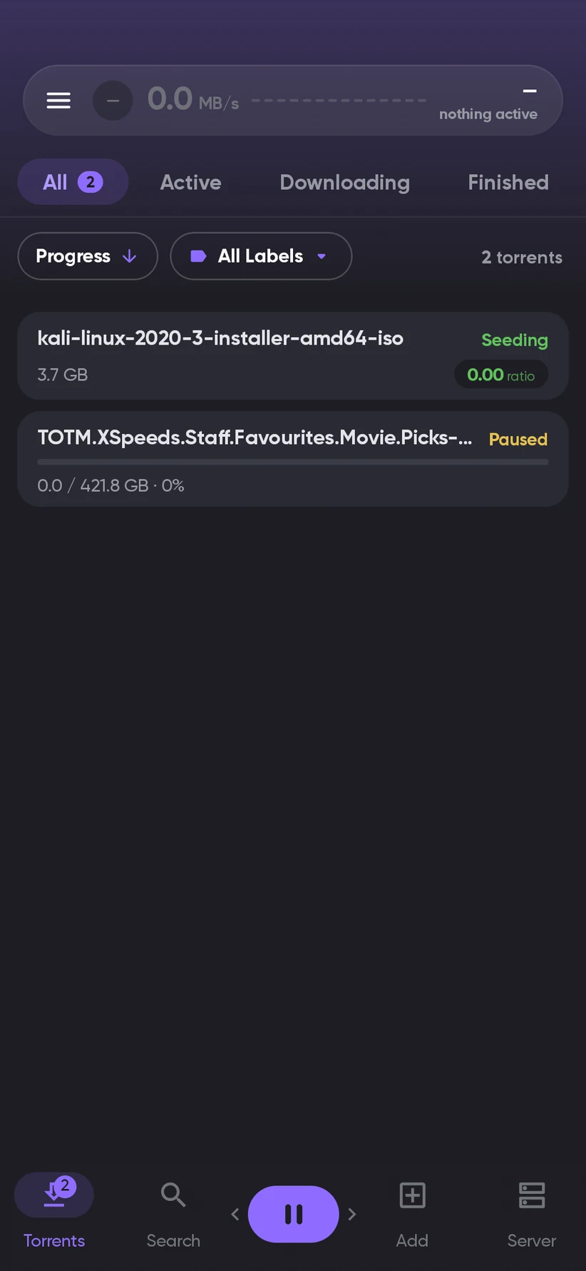 nzb360 torrents list downloading and seeding Linux ISOs
