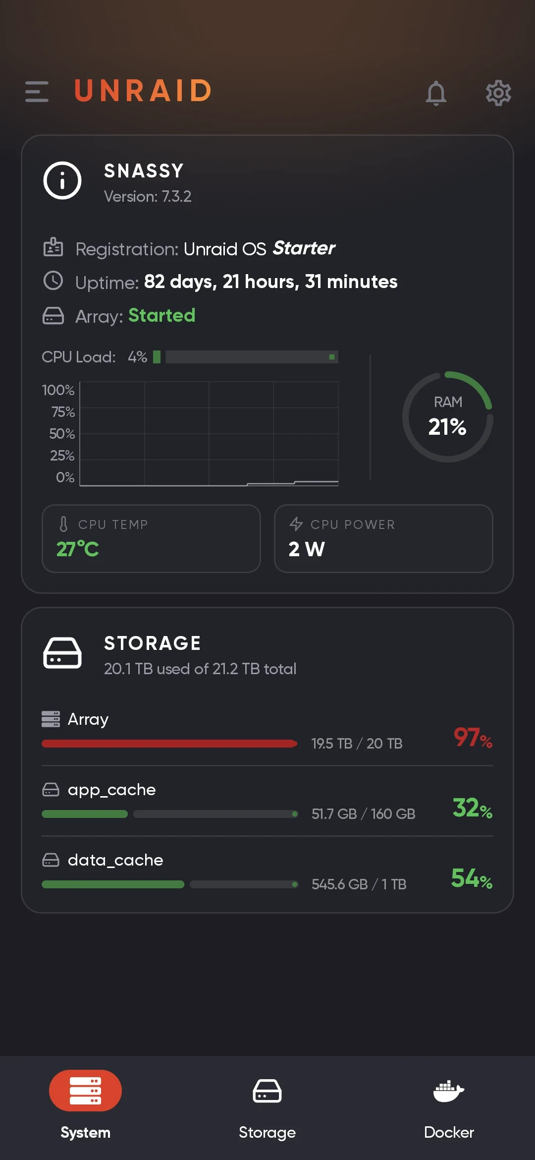 nzb360 Unraid system overview