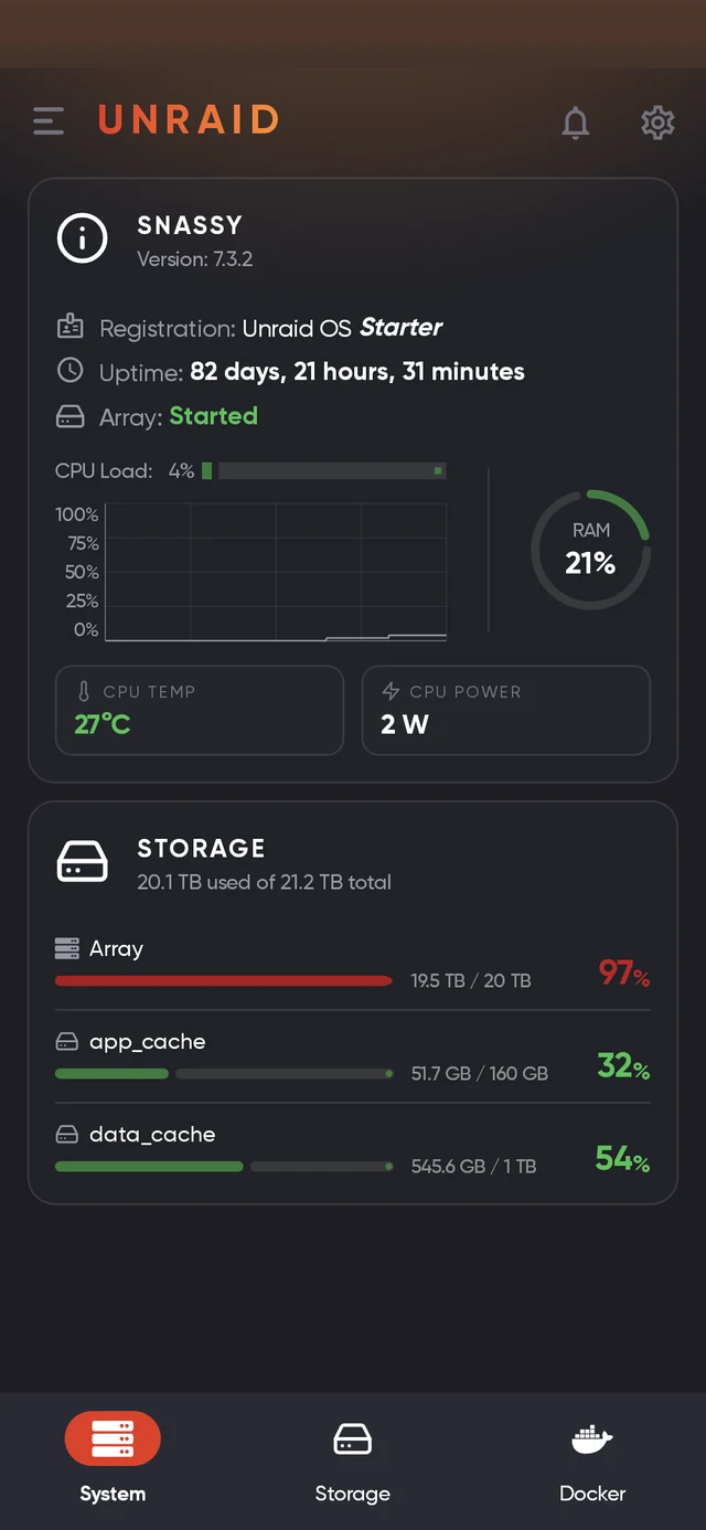 nzb360 Unraid system overview